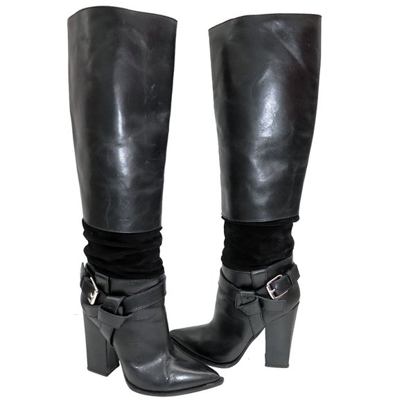 $1,200 THAKOON ITALIAN WESTERN POINTED TOE THIGH HIGH LEATHER BOOTS BUCKLE 36 - Picture 2 of 11